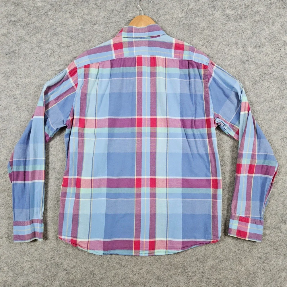 J Crew Slim Fit Multicolor Plaid Long Sleeve Button Down Shirt Mens Size L FLAWS